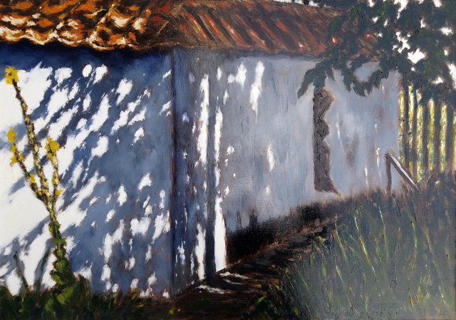 Przy murze 70x100 olej płótno 2018