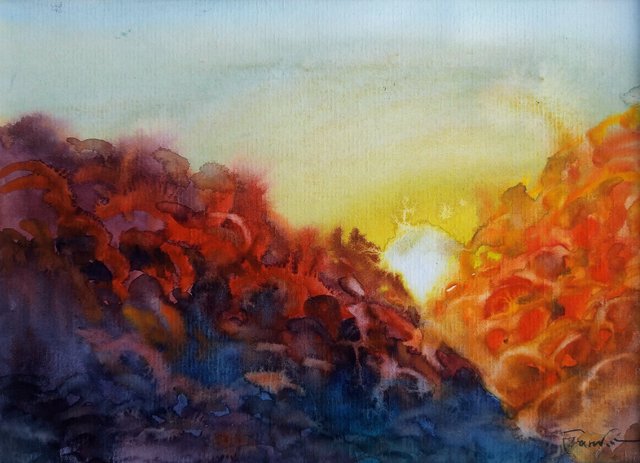 Zachód słońca 24x30 (15x21) akwarela
