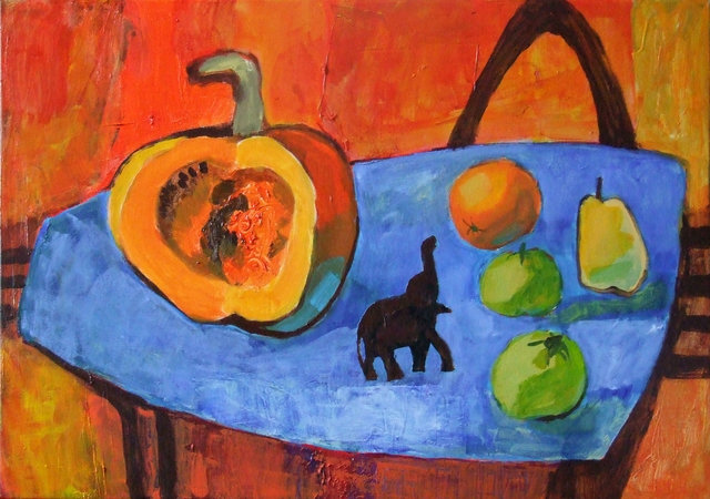 Martwa natura z dynią 50x70 akryl płótno 2009