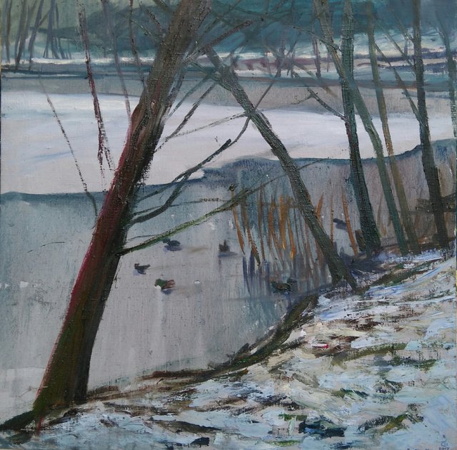 Zima 70x70 olej płótno 2017