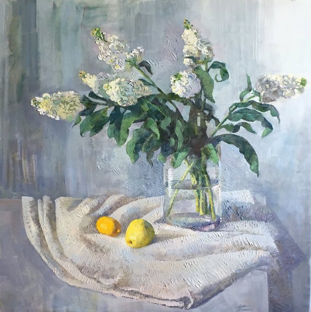 Martwa natura z cytryną 85x85 olej płótno 2016