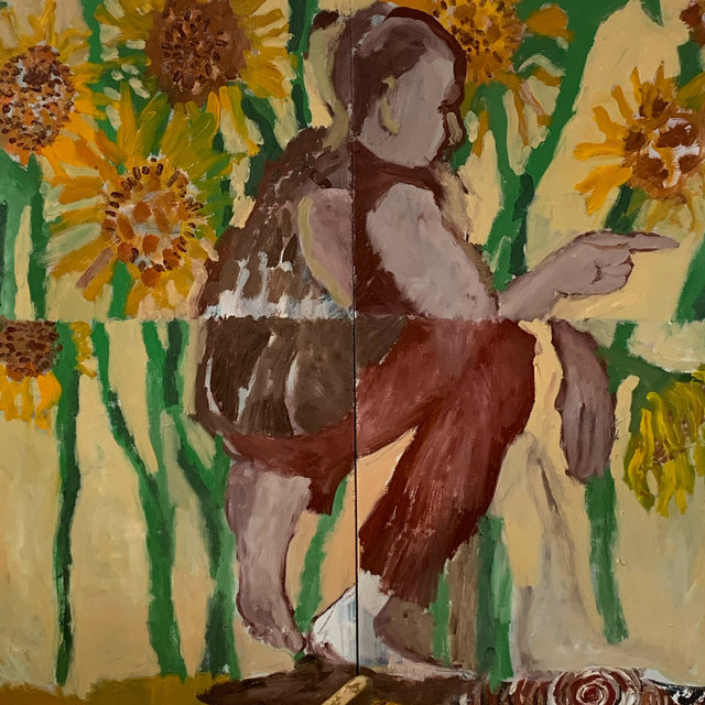 Self portrait in sunflowers