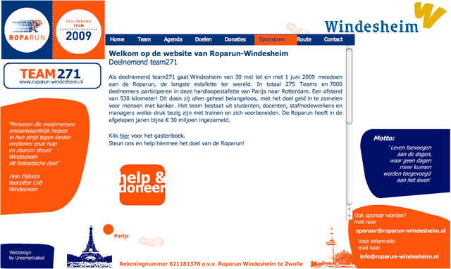 Webdesign for Roparunteam Windesheim