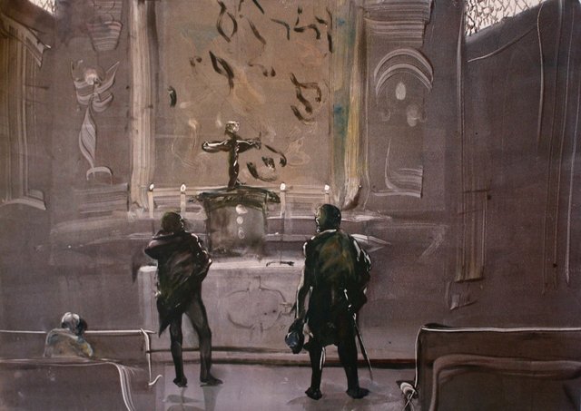 Caravaggio and Longhi Visit a Rival's Newly-Installed Work  22 x 30"