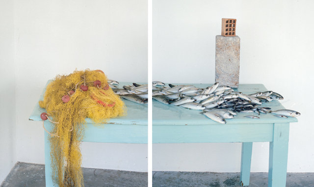 Blue Table Yellow Net and Building Blocks, c 2013