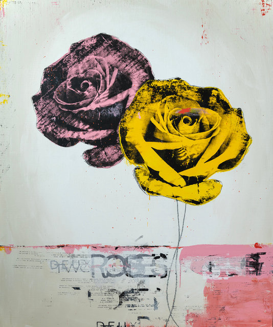 Denis Dulude - Two Roses (One yellow and one pink)