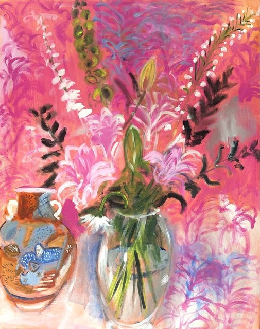 Bryna Cohen - Pink Exuberance Lilies with Satsura Vase