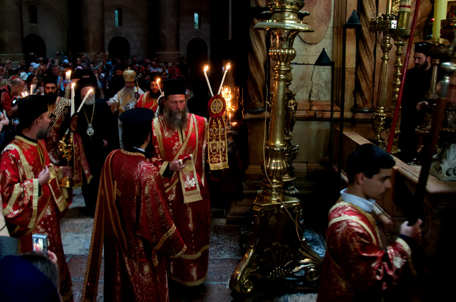 Greek orthodox celebration near the tomb of Jesus