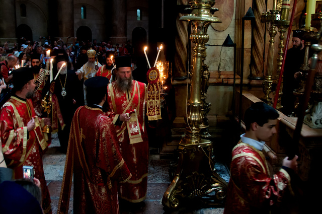 Greek orthodox celebration near the tomb of Jesus 