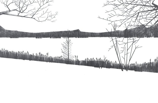 Lake 1, 2011, graphite on paper, 7 x 10"
