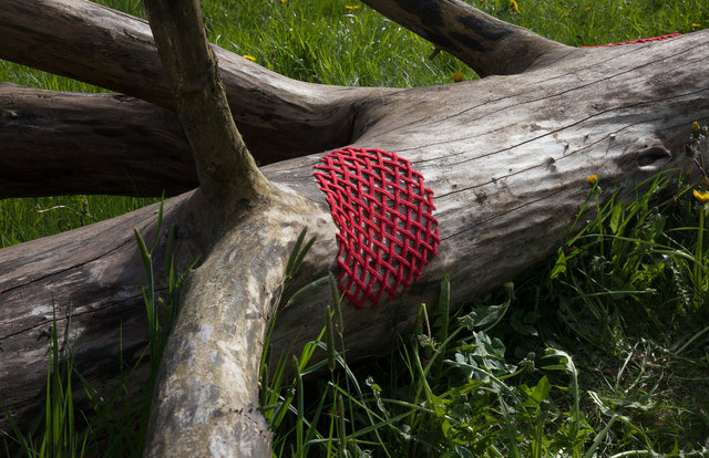For the exhibition Gothenburg Green World mended dead tree with yarn. Mölndal, Sweden 2016.