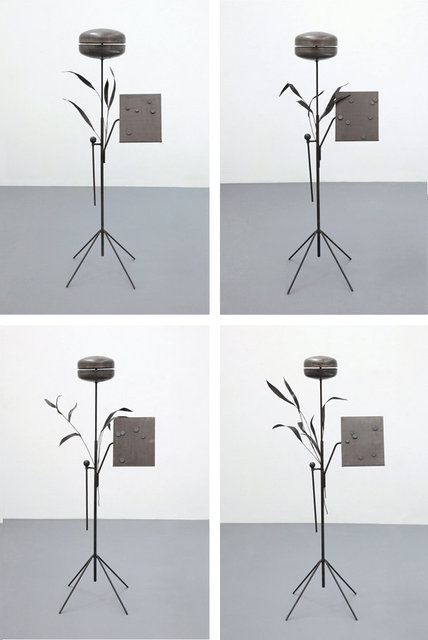 Zero Gravity Bells I, II, III & IV, 2019. Iron, magnets. Each approx 40 x 60 x 153 cm. Bells ø 275, 245, 220 & 200 mm