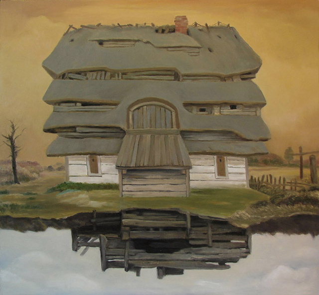 chata z brodą, olej na płycie, 56x59