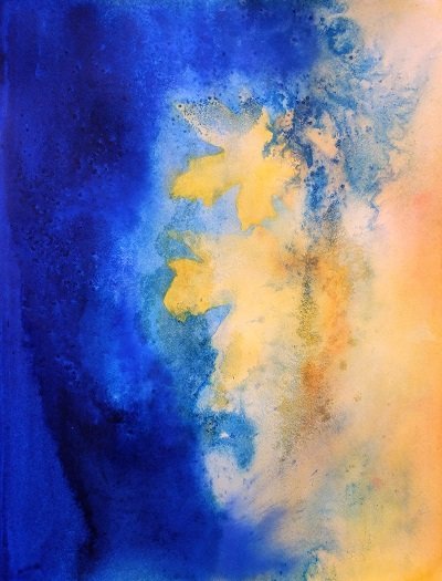 Golden Leaves in Blue by Alison Gracie