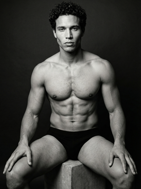 Ultra-realistic black-and-white studio fashion photograph of a male model, using (1).png