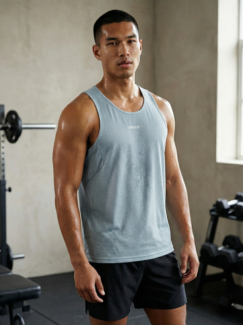 Do a photo of the model in the first photograph, posing in a gym and wearing th.png