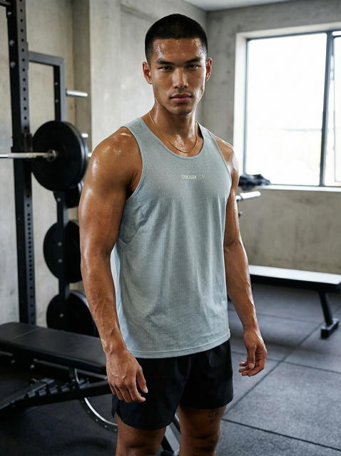 Do a photo of the model in the first photograph, posing in a gym and wearing th (1).png