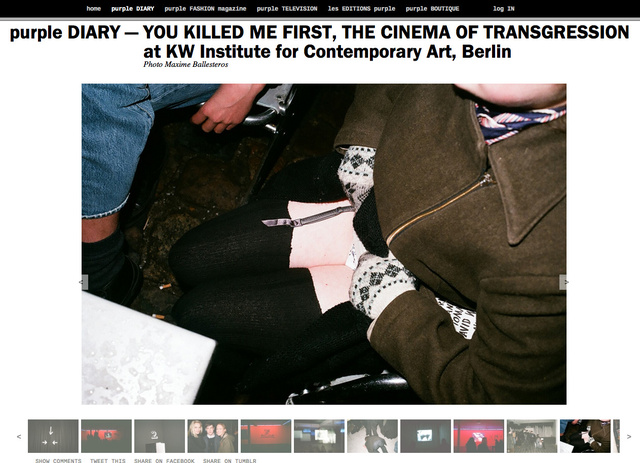 purple DIARY   YOU KILLED ME FIRST  THE CINEMA OF TRANSGRESSION at KW Institute for Contemporary Art