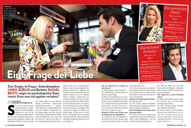 Linda Züblin und Rafael Beutl. Ein Experiment zum Valentinstag. Schweizer Illustrierte, Februar 2015