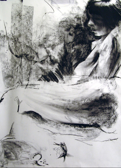 Kobieta leżąca, rys. węglem 100x70 2009-10