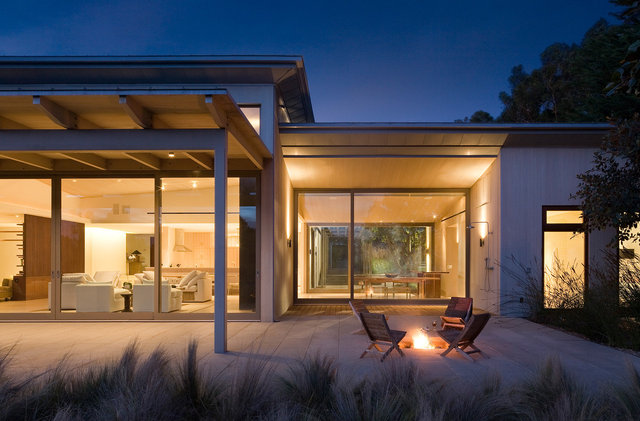 Rear Elevation by the Fire Pit at Dusk