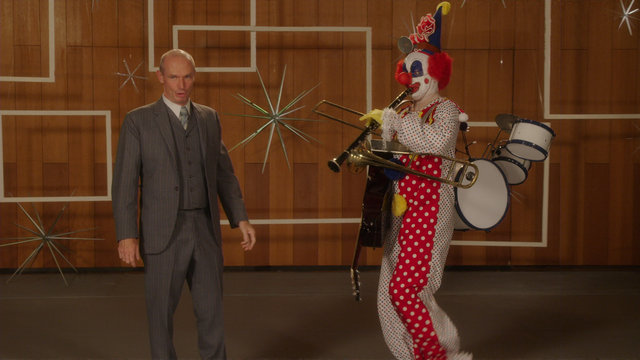 Host Rex Hilliard with "Flake" the Clown.