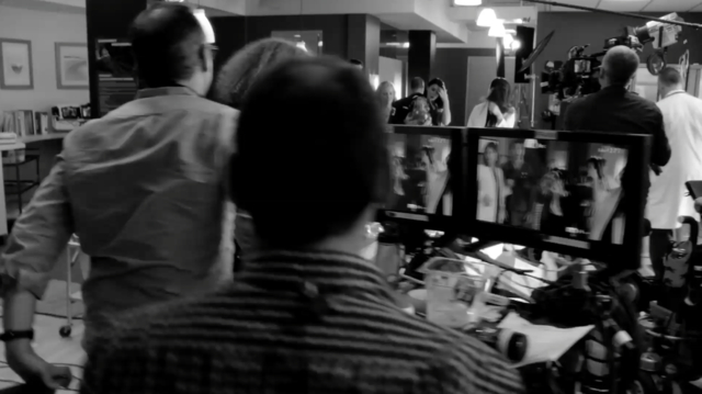 This was an episode within an episode. The fictional actors finished taping and gathered back at the sets for Falcon's Exhibit.
