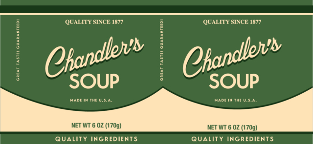 Prop graphics by Henry Saine. Sponsor "Chandler's SOUP"