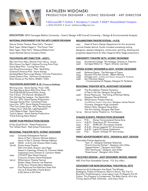 Theatrical and Filmed Credits, one of two pages.
