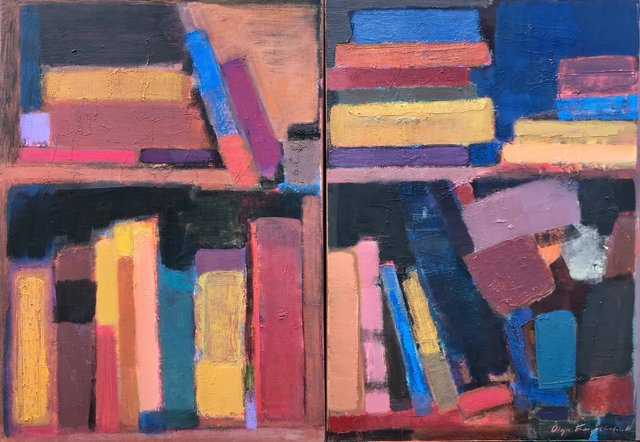 'Bookshelf I,II' diptych