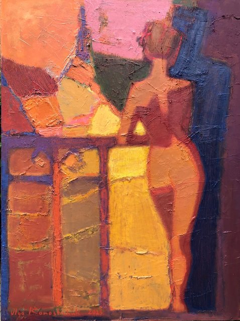 'Nude on balcony'
