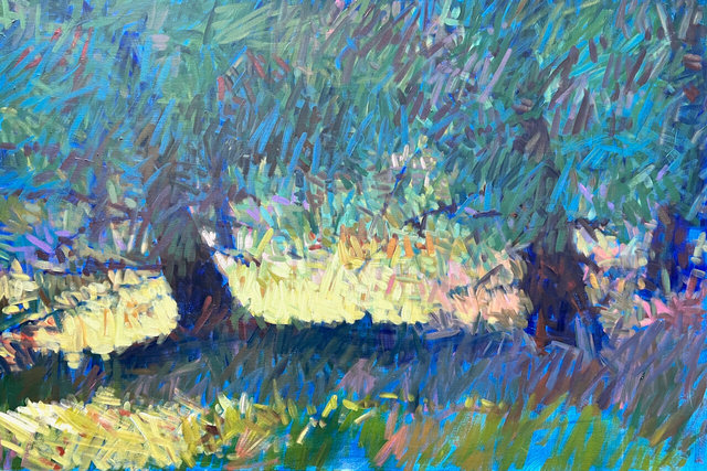 Spruce in Field Near East Sopris Creek, Acrylic on Canvas, 48 x 60 in. (?)