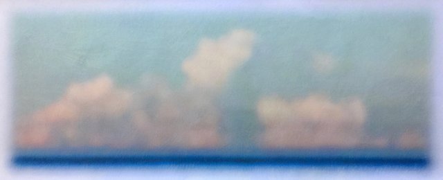 Lost At Sea Horizon #1, 2019, Wax crayon over inkjet print, 23" x 54"