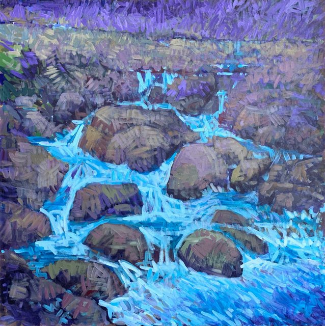Log Over an Unnamed Creek, Acrylic on Canvas, 48 x 48 in.