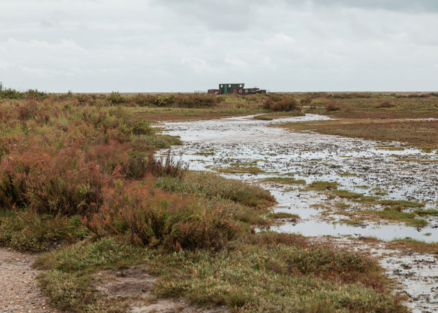 Old sand dredger in salt marshes, Blakeney