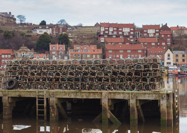 A stack of lobster pots, Whitby Upper Harbour