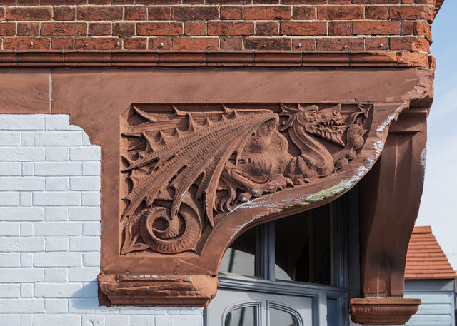 The terracotta dragon at the corner of The George  Hotel, Cley-next-the-Sea