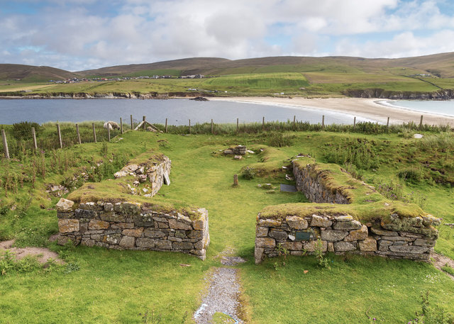 The ruins of a 12th-century chapel, St. Ninian’s Isle