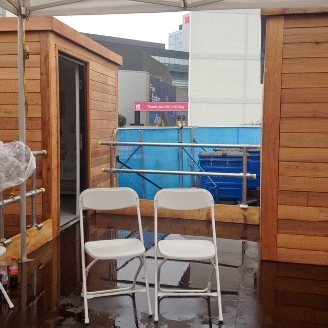 Guarding the toilet area, Olympic Park, 2012