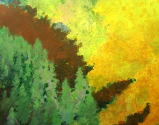 Morning Spruce 1, Acrylic on Paper, 18" x 21" +/-