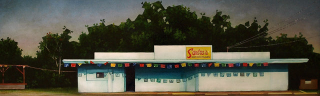 Sandra’s, 2014, acrylic and oil on paper, 9 x 28”