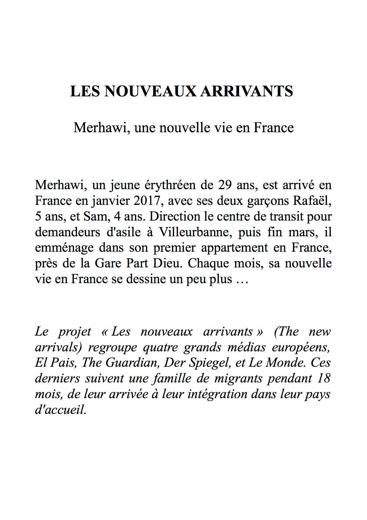 Merhawi Une Nouvelle Vie En France Texte Pour Une Nouvelle Vie