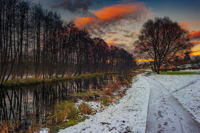 Winter Walk Along River Drawa