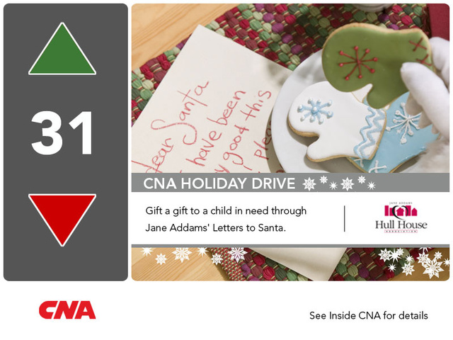 CNA elevator ad for holiday food drive