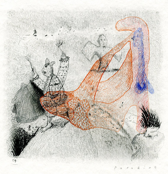 17. "Penelope told us all, to take a left at Porcupine valley…don`t you remember?“ Pastel, conte, & coloured pencil on paper 14x14cm 2009