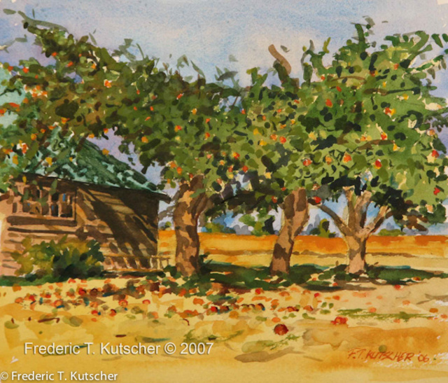 2007-1 Tractor Shed and Apples 11.5W x 10H (Watercolor on paper).jpg