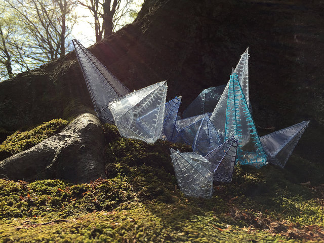 Work made for the exhibition Flygtighed in Liselund, Danmark. Sewed plast sheets. 2015