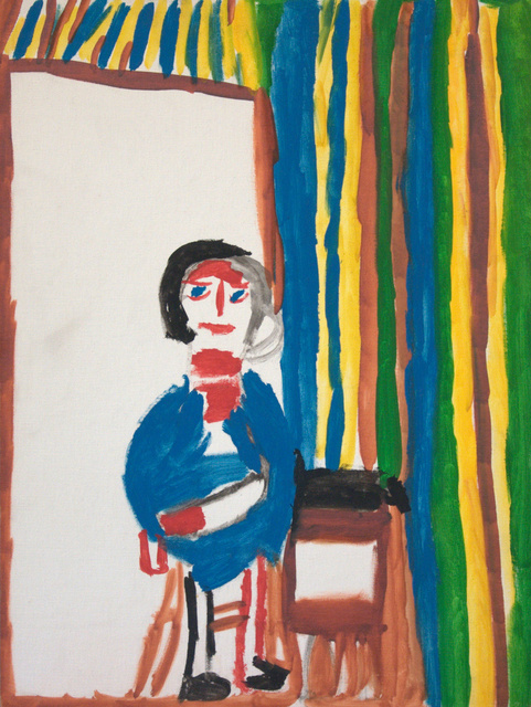 Girl with Striped Curtain