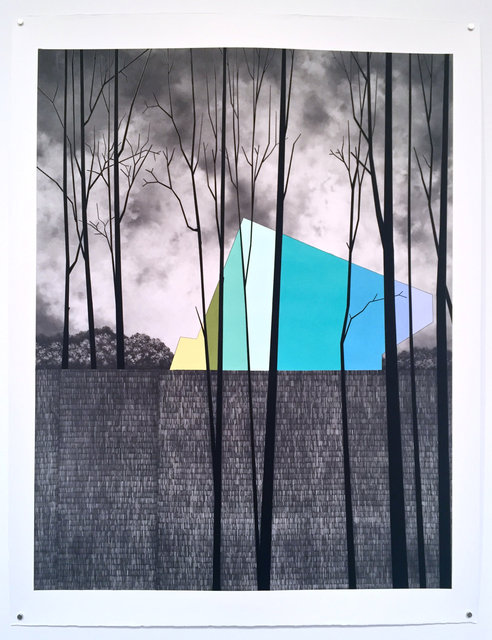 Rearview, 2015, gouache and graphite on paper, 57 x 46”