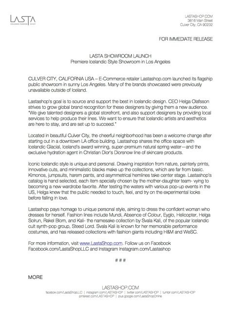 LASTASHOP Press Release